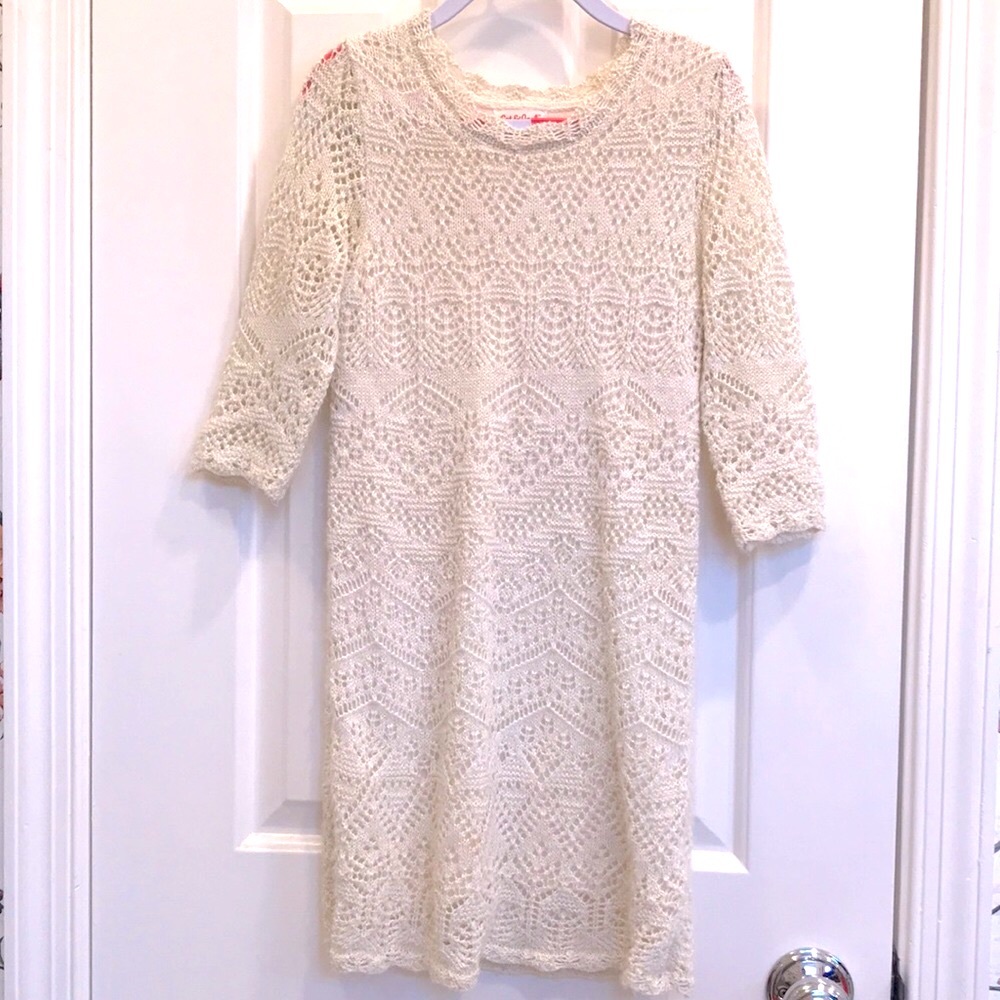 Cat&Jack cream crochet girls sweater dress,size 6/6X. LIKE NEW